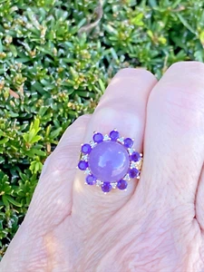 Anillo de jade, amatista y diamante de lavanda púrpura de 14 K talla 6,5 GVT1-R - Imagen 1 de 11