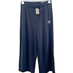 Puma Wide Leg Jogger Pants, Ribbed, Relaxed Fit, Size M, Black, RRP £55 - Picture 1 of 20