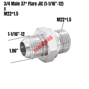 Hydraulic Adapter 3/4 Male 37°Flare JIC (1-1/16"-12)xM22*1.5 Metric Plated Steel - Picture 1 of 1