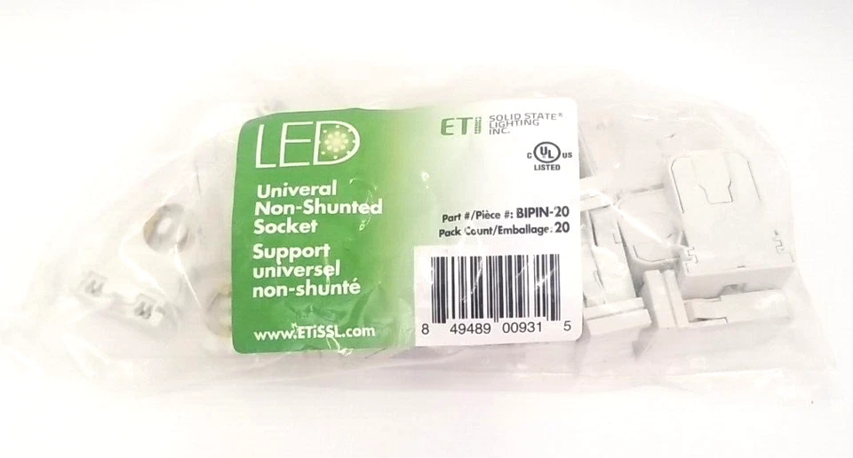 ETi LED T8/T12 Light Bulb Universal BIPIN-20 Non-Shunted Socket (20-Pack)