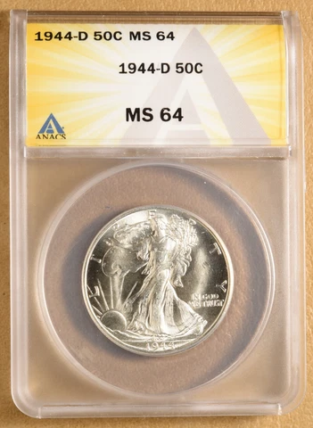 1944 D Walking Liberty Half Dollar ANACS MS64 Cover