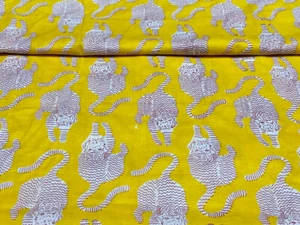 New Tiger Hand-Block Print_789, Indian Craft Cotton Running Fabric 2.5 Yard - Picture 1 of 14