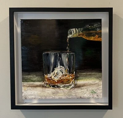 Pintura al óleo original, realismo de bebida de whisky, mapa vintage, arte de bar, idea de regalo Foto 1 de 3