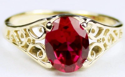 CREATED RUBY 10k Yellow Gold Ladies Ring -Handmade • R005 - Image 1 of 4