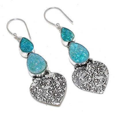 Pendiente de joyería de plata de ley 925 hecho a mano con piedras preciosas de ópalo triplete verde 2,56" Foto 1 de 4