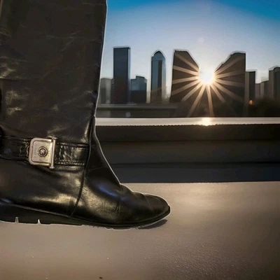 Calvin Klein Belize Tall Black Leather  Boots size EUR 38  Very Good Condition  - Image 1 of 4