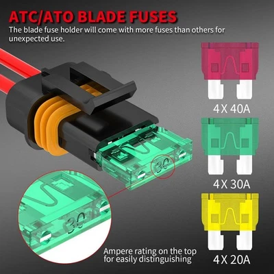 4PC Waterproof Fuse Box 12AWG Wire Harness ATC/ATO 20A/30A/40A Blade Fuse Holder - Image 1 of 4