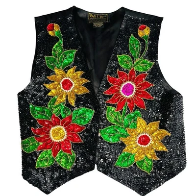 Бали шик блестками бисером жилет черный цветочный праздничный праздник вечеринки верхний один размер - Изображение 1 из 4