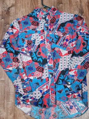 Vintage Wrangler Shirt Mens 16.5 34 Multi Color Aztec Western Button Up - Image 1 of 4