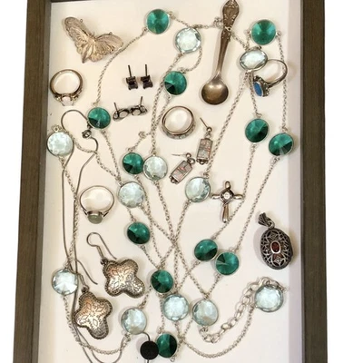 Mixed Lot Sterling Silver Jewelry Mostly Vintage Opals Turquoise & Glass Locket - Image 1 of 4