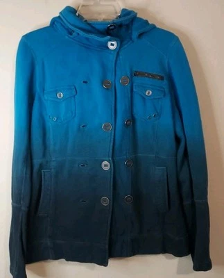 Hurley куртка женщин маленький синий градиент длинным рукавом с капюшоном DBL грудью кнопки - Изображение 1 из 4