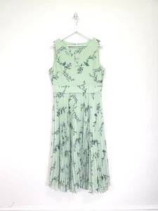 Vestido Hobbs Talla 14 Verde Celeste Floral Completo Plisado Falda Midi Ocasión Fiesta - Imagen 1 de 12