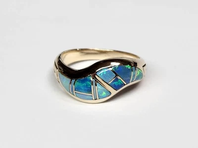 NATIVE AMERICAN Navajo Teme 14k Gold Natural Opal Inlay Sculptural Ring Sz 7 - Image 1 of 4