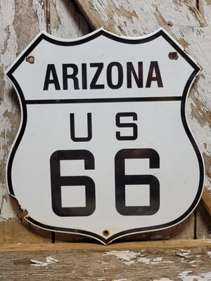 VINTAGE ARIZONA ROUTE 66 PORCELAIN SIGN US HIGHWAY SHIELD ROADWAY MARKER SIGN - Image 1 of 4