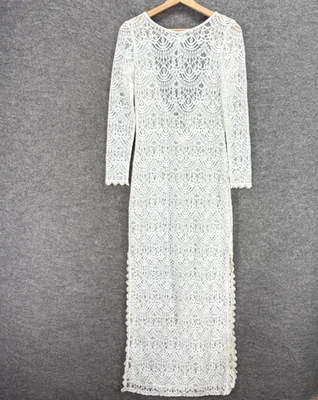 Nuevo Vestido H&M Mujer 4 Blanco Geométrico Crochet Maxi Manga Larga Informal Foto 1 de 4