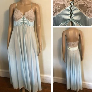 Vintage Claire Sandra for Lucie Ann langes durchgehendes Nachthemd Gr. 34 USA blau Nylon - Bild 1 von 16