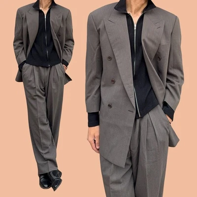 Giorgio Armani 1990s Double Breasted Triple Pleat Wool Suit Size M/32 - Image 1 of 4