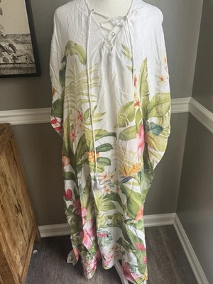 $158 Tommy Bahama Calypso Crepe Paraíso Pájaro Playa Con Cordones Caftán Pequeño/Mediano Foto 1 de 4