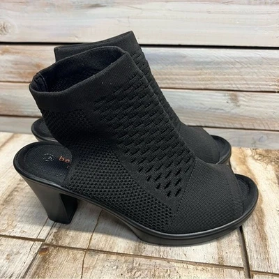 Bernie Mev Texas Salma Black Knit Peep‑Toe Block Heel Booties EU 36 US 6 - Image 1 of 4