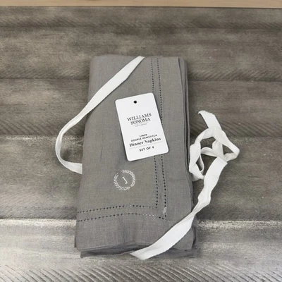Williams-Sonoma Linen Double Hemstitch Napkins Set of 4 Charcoal Monogrammed NWT - Image 1 of 4