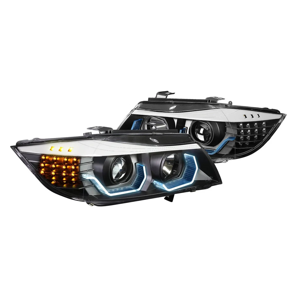 For BMW M3 2006-2008 Lumen 87-1002170 Black DRL Bar Projector Headlights — 第 1/4 张图片