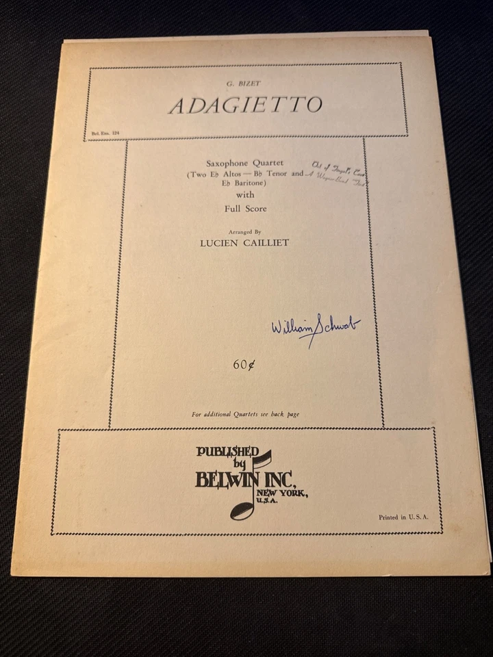 Vintage Adagietto Saxophone Quartet by Bizet/Cailliet Belwin Music - Image 1 of 3