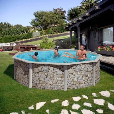 Stahlwandpool Gre GIANT Set rund 460x120cm Pool stein Folie blau Leiter Skimmer - Bild 1 von 4