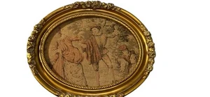 VINTAGE BAROCK FRANZÖSISCHER GOBELIN Tanzendes Paar GERAHMT WANDBEHANG Kunst Wald - Bild 1 von 4