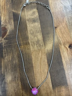 "Collar de cadena de serpiente redonda tono plata Sabika de 19"" colgante rosa caliente" Foto 1 de 4