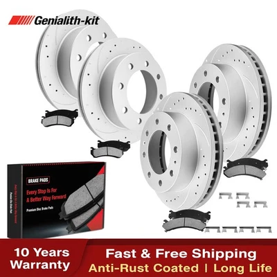 12.8" Front 13" Rear Drilled Rotors Brake Pads for Chevy Silverado GMC Sierra Foto 1 de 4