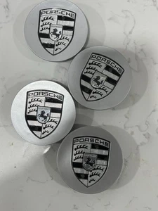 76mm Porsche Wheel Center Hub Cap 911 Cayenne Panamera Cayman Silver With Black - Picture 1 of 3