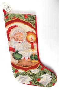Needlepoint Christmas Stocking Santa Claus Reading By Candlelight NEW w Tag Wool - Picture 1 of 5
