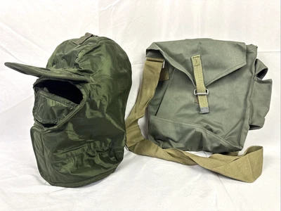 Military Lot US Extreme Cold Weather Cap Hood - Polish Canvas Mask Bag Vintage - Image 1 of 4
