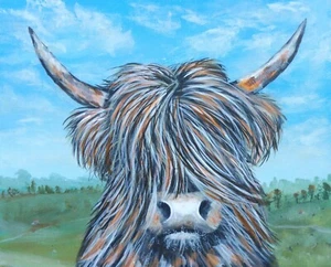 Rusty Highland Coo Original Art Print by ShaunsArt, painted in Scotland - Picture 1 of 5