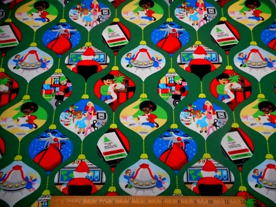 Tela de Navidad por yarda niños en adornos verde algodón premium #27 C  Foto 1 de 2