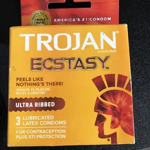 Trojan Ultra Ribbed Ecstasy Condoms Thin Latex Lubricated Textured - Picture 1 of 2