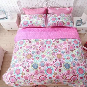 Quilt Set Queen Floral Pink Blue White Decorative Pillow Sham Teen Girl Bedding - Picture 1 of 7