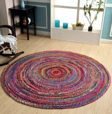 Rug Cotton Round Reversible 100% Natural Braided Home Decor Rustic Look Rug - Image 1 of 4