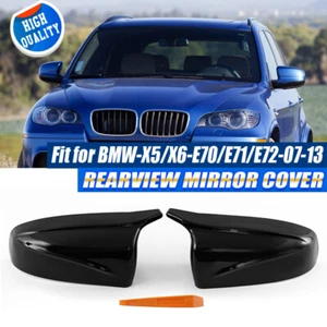 For 2007-2013 BMW X5 E70 X6 E71 Side Mirror Cover Caps Wing M Horn Gloss Black - Picture 1 of 11