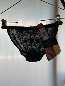 Maidenform Chantilly Satin & Lace String Bikini Panties 5 Small NWT Black - Picture 1 of 11