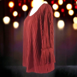NY COLLECTION Size XL Burgundy Pleated 3/4 Sleeve Loose Comfort Boho Whimsigoth - Picture 1 of 10