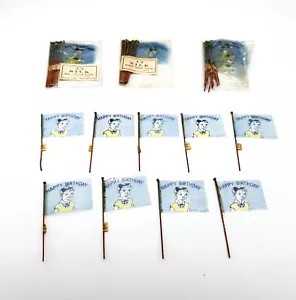 45 Party Favor Flags Happy Birthday Blue Boy Cupcake Cake Picks Homemade Cards - Picture 1 of 4