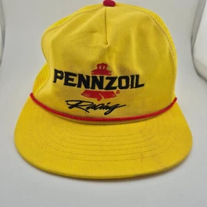 Vintage Pennzoil Racing Nascar Trucker Hat Mens One Size Yellow Rope Adjustable - Picture 1 of 11