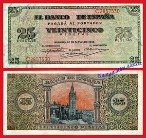 ESPAÑA SPAIN 25 Pesetas 1938 Burgos Pick 111 EBC / XF - Bild 1 von 1