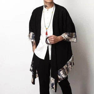 NEW Men Chinese Linen Kung-fu Jacket Cloak Retro Cardigan Long Loose Trench Coat - Picture 1 of 6