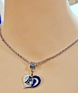 DUKE BLUE DEVILS INSPIRED HEART HANDMADE STAINLESS STEEL CHAIN NECKLACE 20" - Picture 1 of 4