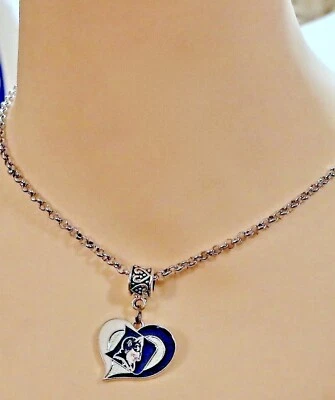 DUKE BLUE DEVILS INSPIRED HEART HANDMADE STAINLESS STEEL CHAIN NECKLACE 20"  - Image 1 of 4