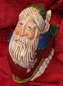 David Frykman Santa Snowboard Figurine Vintage 1998 Folk Art Carved Primitive - Picture 1 of 8