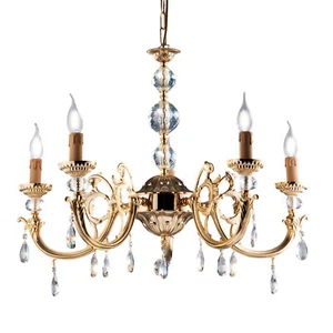 Lampadario classico ottone e cristallo 5 luci luxury lgt 036 design swarovsky - Picture 1 of 3