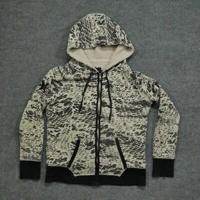 Sudadera con Capucha Hurley Para Mujer XL Negra Tostada Estampado Serpiente Animal Cremallera Completa Forrada Sherpa Foto 1 de 4